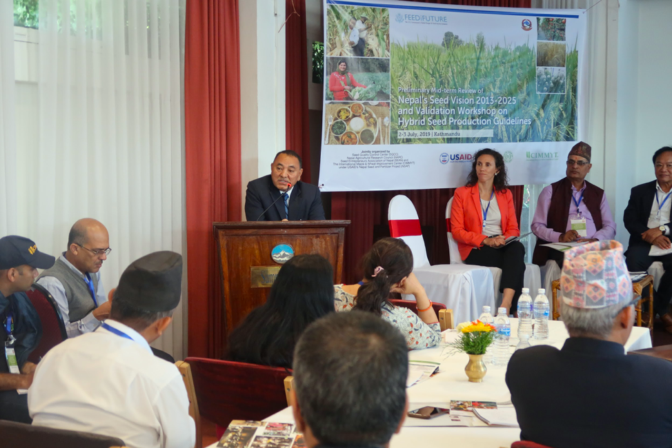 Yubak Dhoj G.C., Secretary of Nepal’s Ministry of Agriculture and Livestock Development, explained the importance of seed stakeholders’ collaboration to achieve the National Seed Vision targets. (Photo: Bandana Pradhan/CIMMYT)