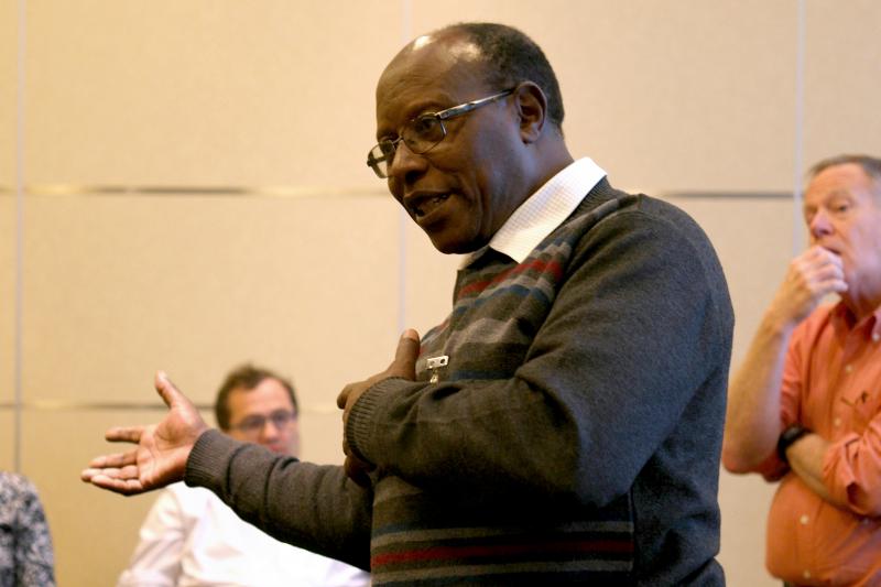 Paul Kimani, from the University of Nairobi, speaks during the meeting. (Photo: Sam Storr/CIMMYT)