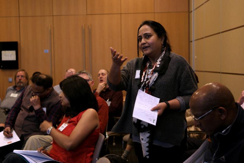 IRRI's Ranjitha Puskur started a discussion on how to incorporate gender into product design. (Photo: Sam Storr/CIMMYT)