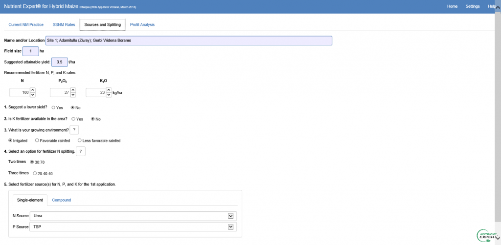 Nutrient Expert user interface.