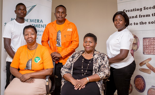 Grace Malindi (second from right) at her office in Lilongwe, Malawi. (Photo: Lucy Maina/CIMMYT)