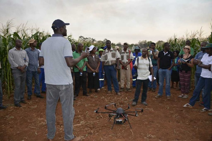 Mainassara Zaman-Allah conducts a demonstration of the use of unmanned aerial vehicles (UAV) at the Chiredzi research station in Zimbabwe.