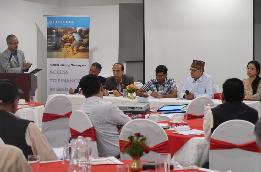 Navin Hada, AID Project Development Specialist at USAID, discusses the strategic measures to enhance access to seed business financing with relevant stakeholders. (Photo: Bandana Pradhan/CIMMYT)