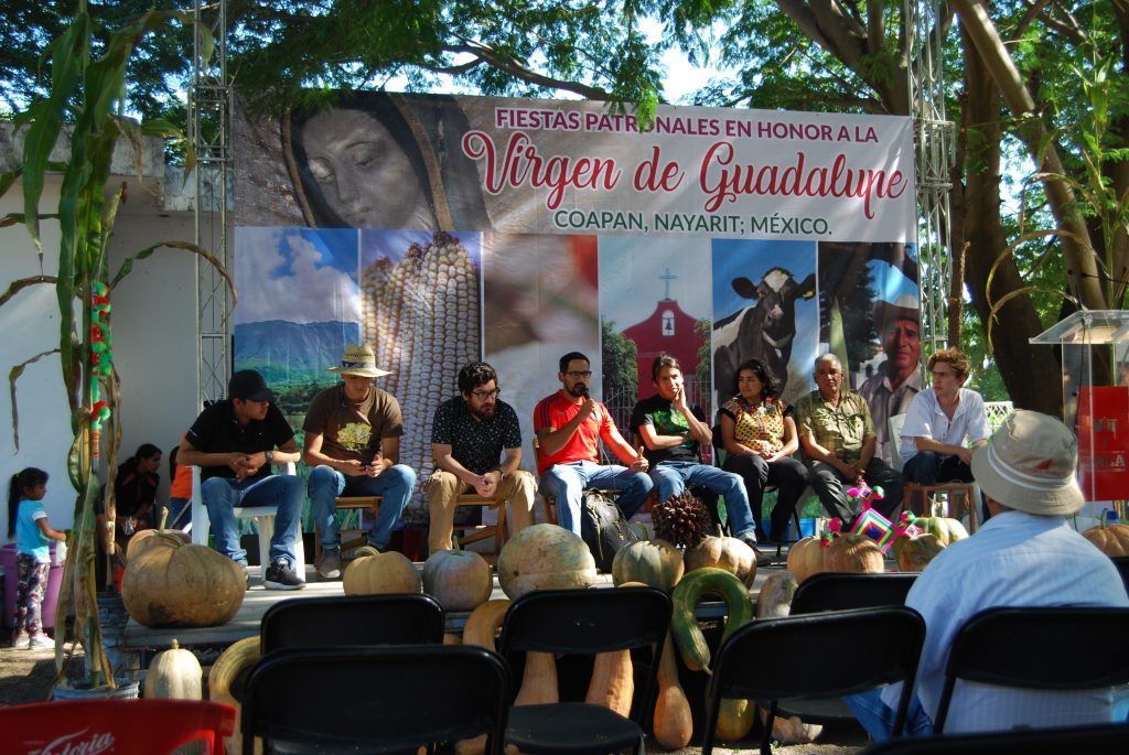 Youth panel discussion at the Feria de la Mazorca del Maize Nativo with Carolina Camacho, CIMMYT (third from right). (Photo: Denise Costich/CIMMYT)