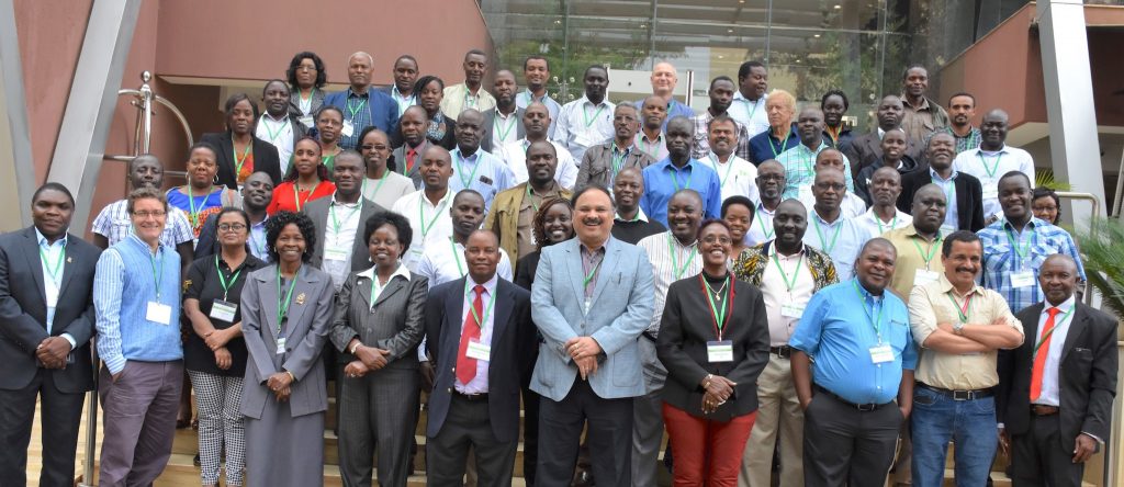 Participants at the MLN projects closure workshop stand for a group photo. (Photo: Joshua Masinde/CIMMYT)