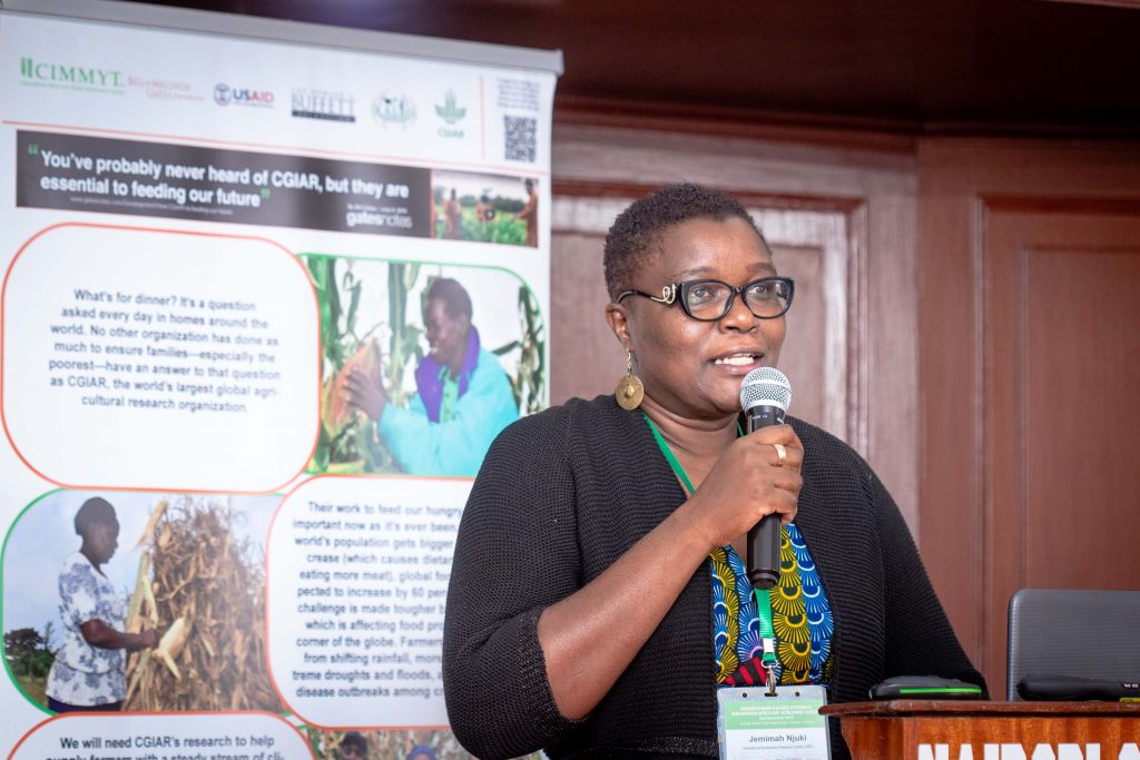 Jemimah Njuki, senior program officer at the International Development Research Center (IDRC), speaks at the workshop. (Photo: Kipenz Films/CIMMYT)