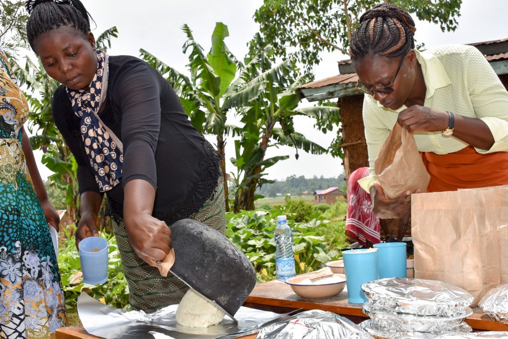 Ugali made with different maize varieties is served to participants of a sensory evaluation in Kakamega County, Kenya. (Photo: Joshua Masinde/CIMMYT)