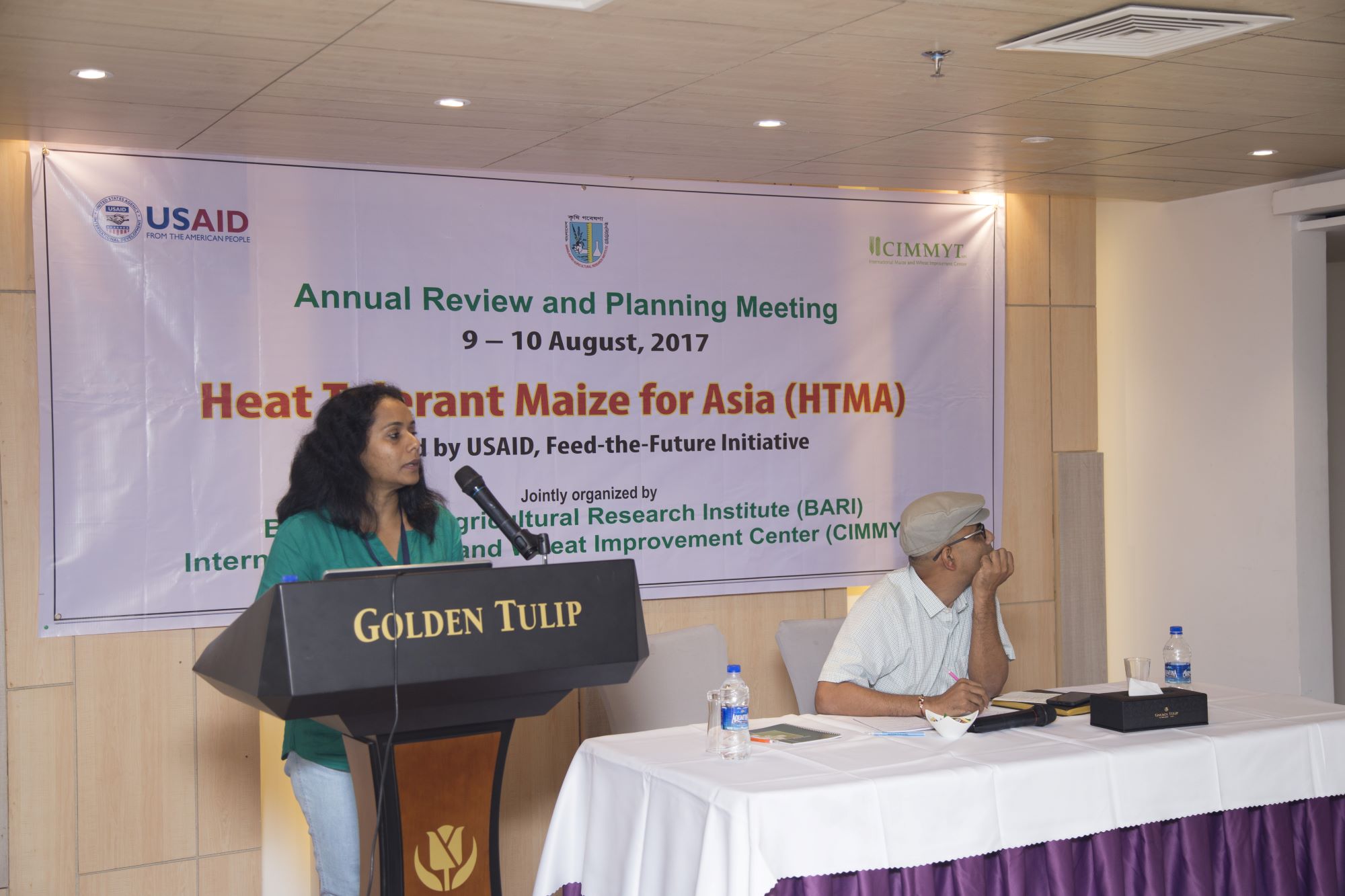 Sudha Nair speaking at a Heat Tolerant Maize for Asia (HTMA) annual review and planning meeting. (Photo: Sudha Nair/CIMMYT)