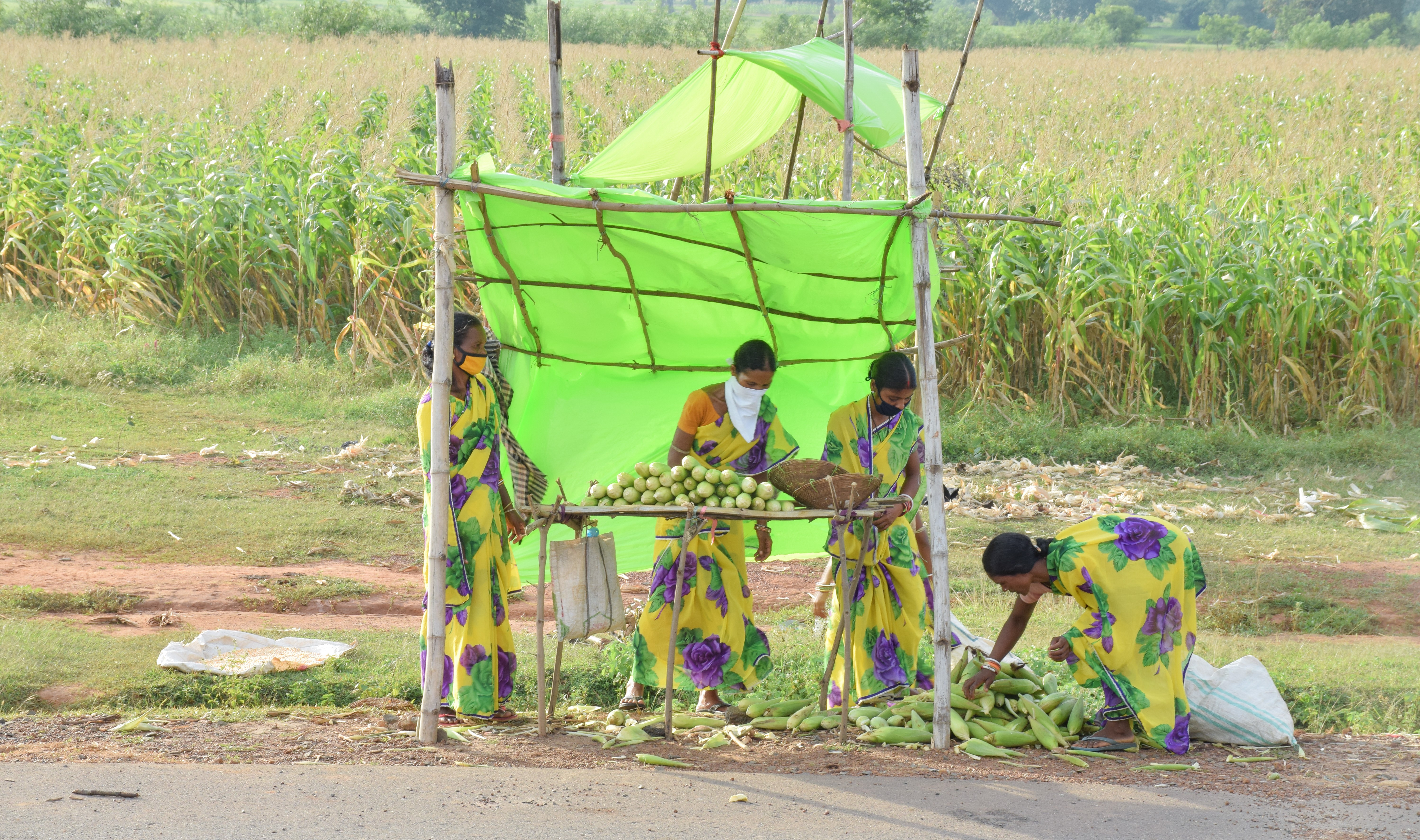 Women sell maize cobs on highway,