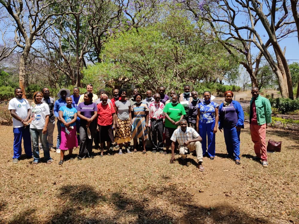Service providers, extension officers and CIMMYT staff pose for a group photo after completing a training course at Gwebi Agricultural College, Zimbabwe. (Photo: Shiela Chikulo/CIMMYT)