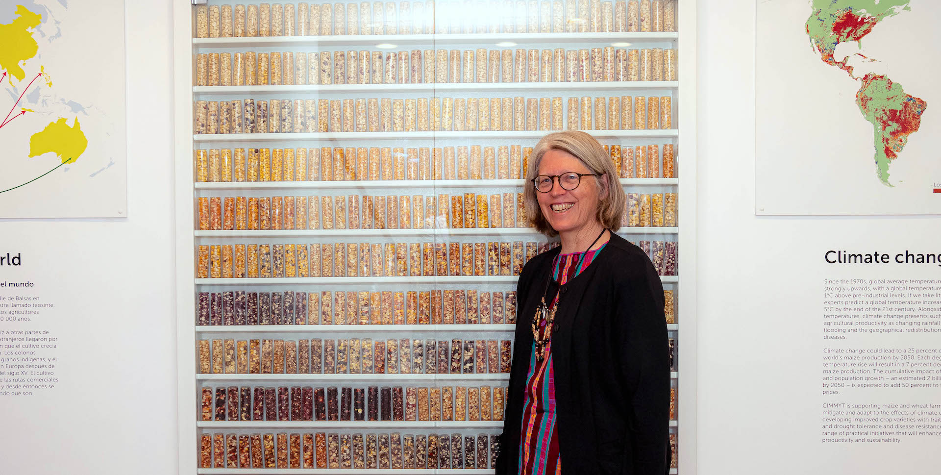 Denise Costich stands for a photo during the inauguration of the CIMMYT Genebank museum in 2019. (Photo: Alfonso Cortés/CIMMYT)