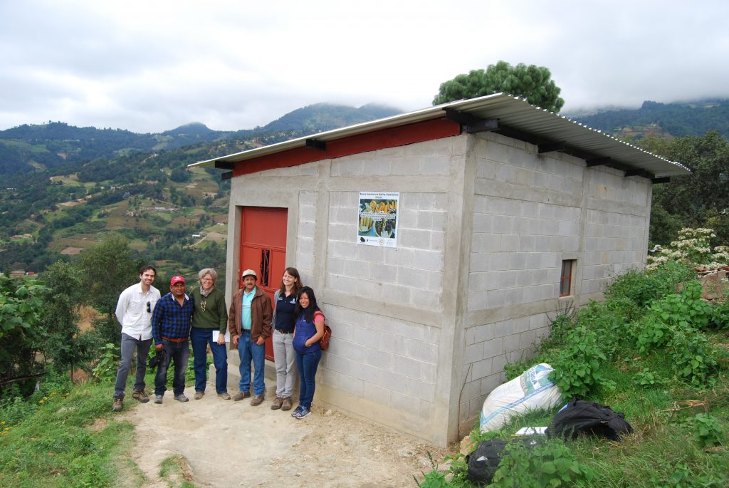 Visiting one of the oldest community seed reserves in the region, Quilinco, Huehuetenango, Guatemala, in 2016. From left to right: Pedro Bello (UC Davis), Esvin López (local collaborator), Denise Costich, José Luis Galicia (Buena Milpa), Ariel Rivers (CIMMYT) and Miriam Yaneth Ramos (Buena Milpa).