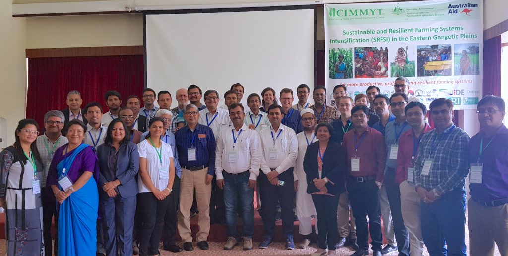 Participants in the five-year workshop for the SRFSI project in Kathmandu in May 2019 stand for a group shot. (Photo: CIMMYT)