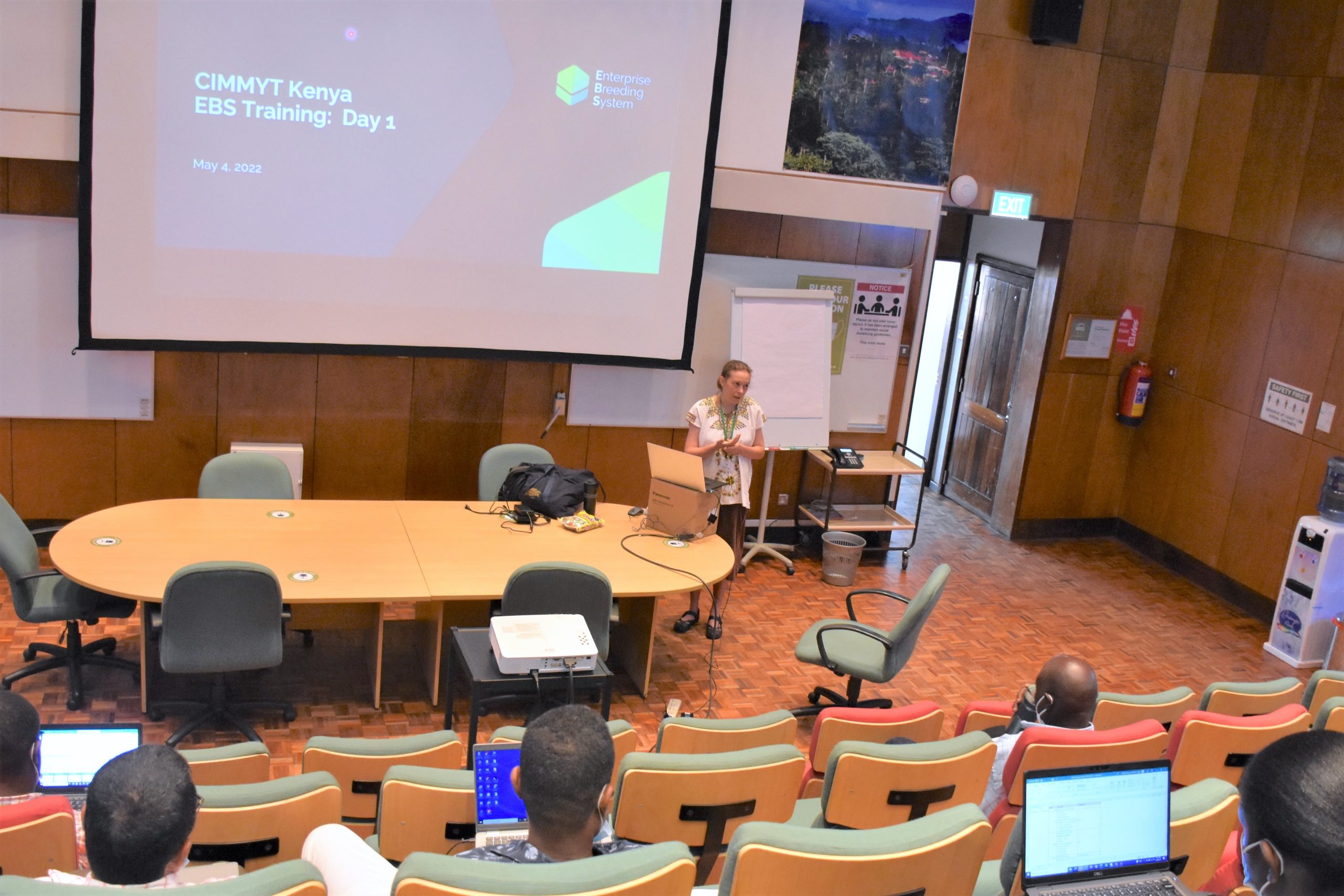 Kate Dreher, Data Manager at CIMMYT, presents to scientists, technicians, data management and support teams during the training on the Enterprise Breeding System (EBS) in Nairobi, Kenya. (Photo: Susan Umazi Otieno/CIMMYT)