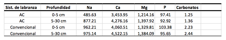 Tabla 1. Parámetros que originan la salinidad en suelos agrícolas. *Las unidades de medición de sodio (Na), calcio (Ca), magnesio (Mg) y fósforo (P) son partes por millón (ppm), y el fósforo fue extraído con el método de Bray.