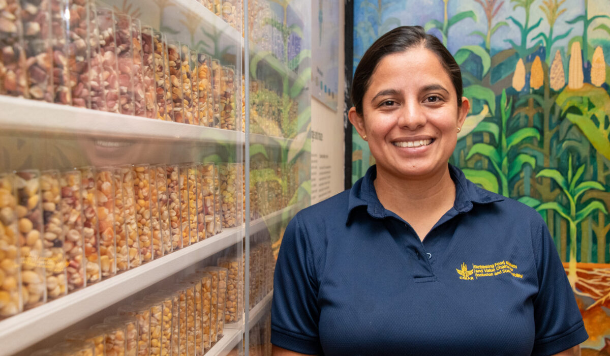 Meliza Peña, especialista en mercados y cadenas de valor del CIMMYT, comparte recomendaciones clave para fortalecer las casas comunitarias de semillas y conectar su gestión con oportunidades de mercado. (Foto: Jenifer Morales/CIMMYT)