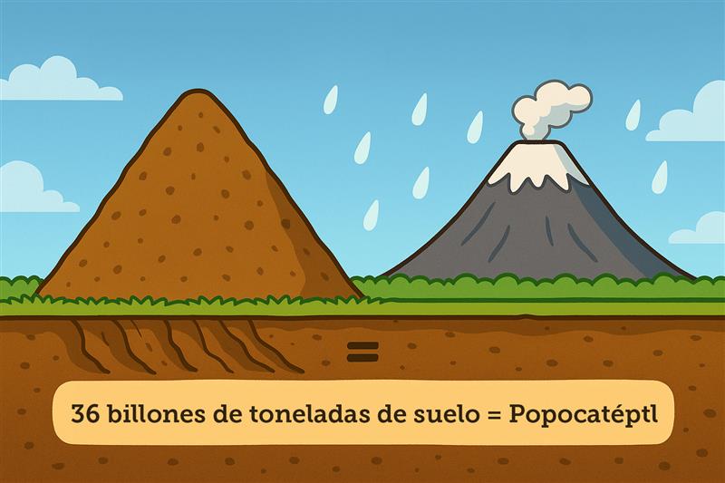 El tamaño de lo que se pierde anaualmente equivale al tamaño del Popo. (Imagen: Open AI)
