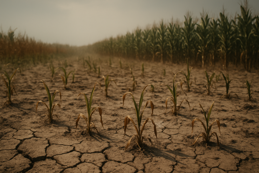 La desertificación amenaza la producción de alimentos en regiones agrícolas de México. La restauración del suelo, mediante prácticas sostenibles, es clave para enfrentar este reto climático. (Foto: Open AI, ChatGPT)