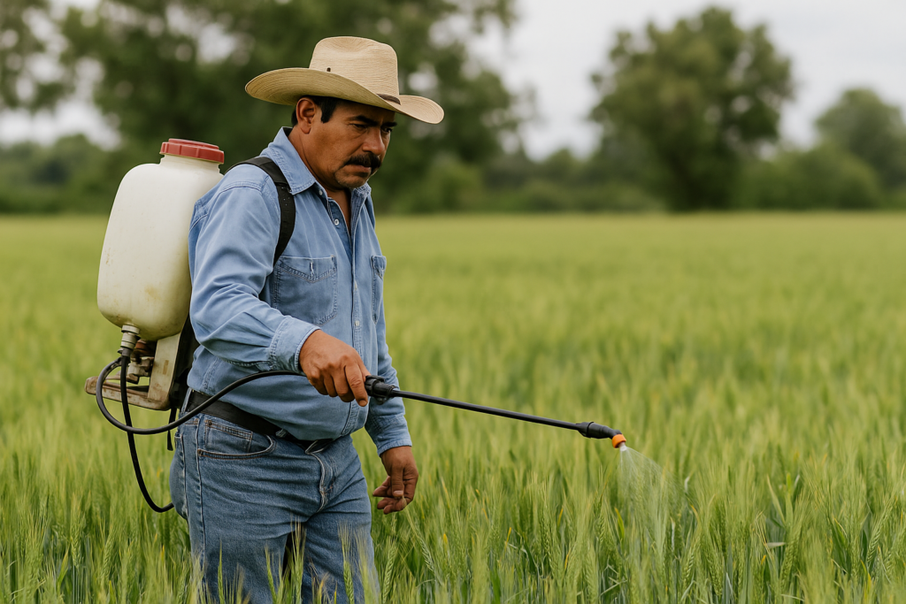 Aplicación de fertilización líquida en etapa clave del cultivo como parte del manejo integrado. (Foto: Open AI, ChatGPT)