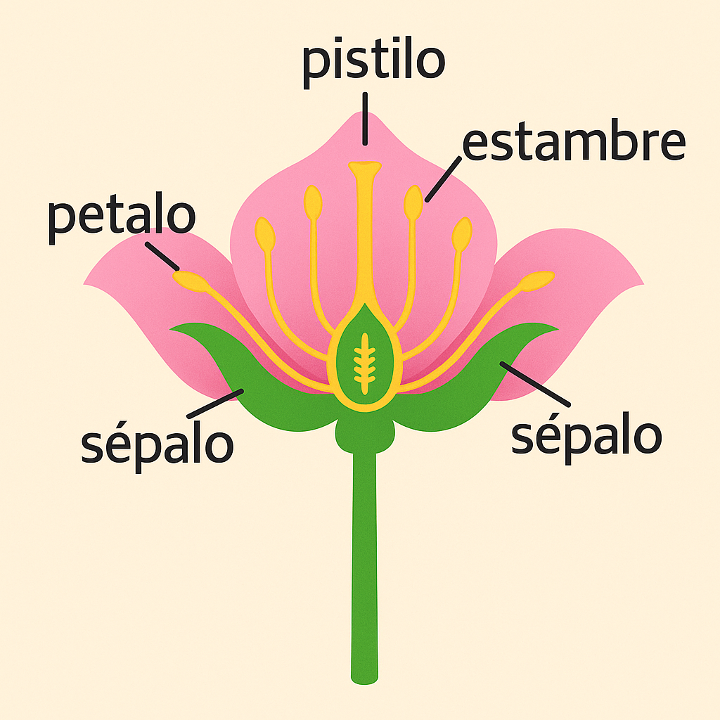 Partes de una flor:¡todos trabajan juntos para ayudar a la planta a crecer y atraer polinizadores! (Imagen: Open AI, ChatGPT)