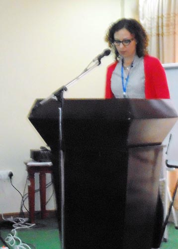 Jennifer Bloom, second secretary for food security and agricultural growth for DFATD, addresses the trainees.