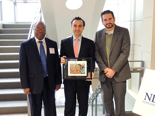 Stephen Mugo, CIMMYT; Jesús Madrazo, Monsanto; and John McMurdy, USAID, members of the WEMA Partnership at the ND-GAIN Award program. Photo: Courtesy of Monsanto