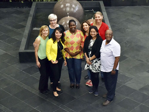 From left to right: Patti Petesch, Diana Lopez, Paula Kantor, Vongai Kandiwa, Dina Najjar, Lone Badstue, Anuprita Shukla and Amare Tegbaru. Photo: Xochiquetzal Fonseca/CIMMYT