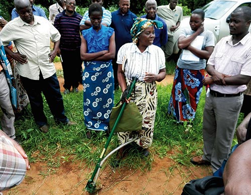 Transforming agriculture through technology: One of the farmers in Mitundu district, Malawi, Mrs Grace Chitanje, leads in demonstrating the use of Li seeder equipment. Photo by Jefias Mataruse/CIMMYT