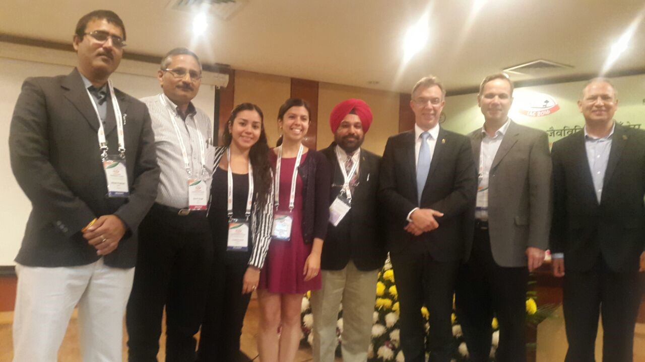 CIMMYT representatives at IAC (L-R) Prashant Vikram, Ravi Singh, Cynthia O.R, Laura Bouvet, Sukhwinder-Singh, Martin Kroff, Kevin Pixley and Gilberto Salinas. Photo: CIMMYT 