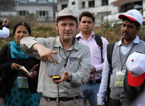 Dave Hodson, senior scientist with CIMMYT, trains South Asian wheat scientists on the use of handheld surveillance and monitoring devices. Hodson directs the rusttracker.org global wheat rust monitoring system for the new Delivering Genetic Gain in Wheat (DGGW) project. CREDIT: McCandless/Cornell