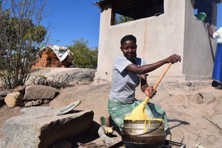 A farmer prepares maize porridge using Provitamin A maize. Photo: R.Lunduka/CIMMYT