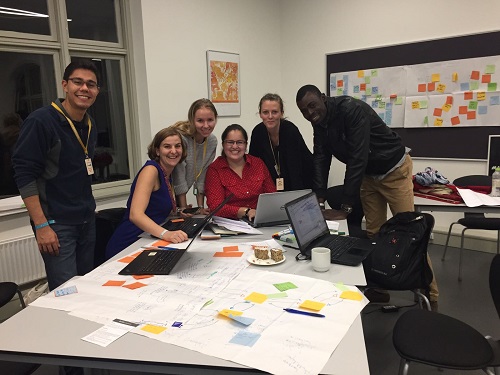 Daniela Vega (center in red) and team working on sustainable supply chains in the fashion industry at UNLEASH. Photo courtesy of D. Vega/CIMMYT 