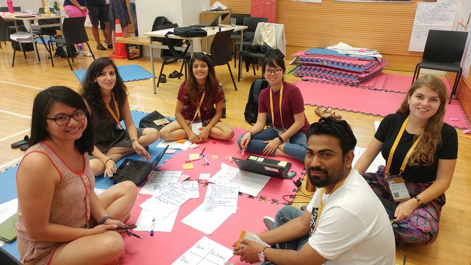 Jennifer Johnson (first from right) and her team at UNLEASH 2018 work on solutions to improve nutrition for adolescent girls in Nepal. (Photo: Jennifer Johnson)